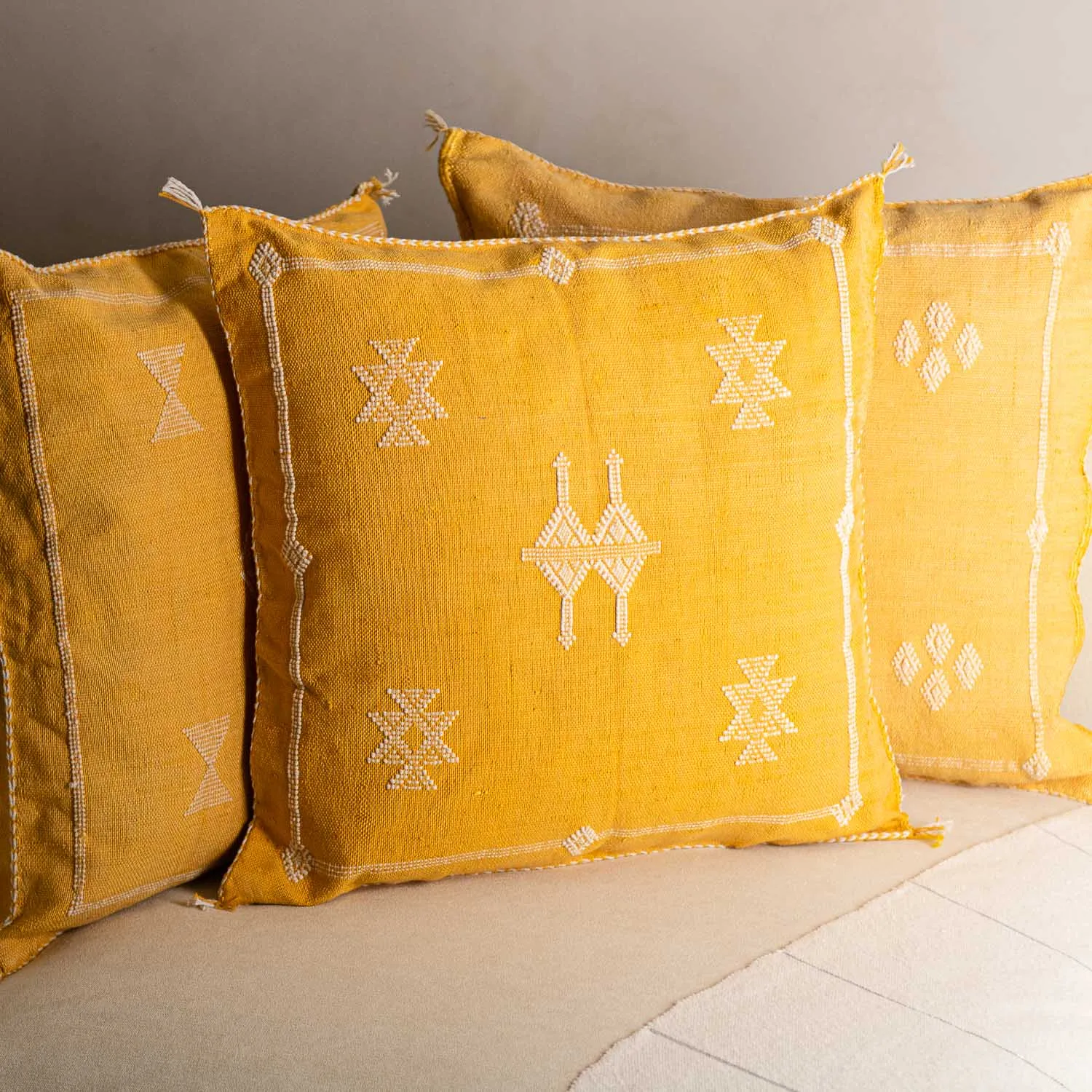 Yellow  Cactus silk pillow cover