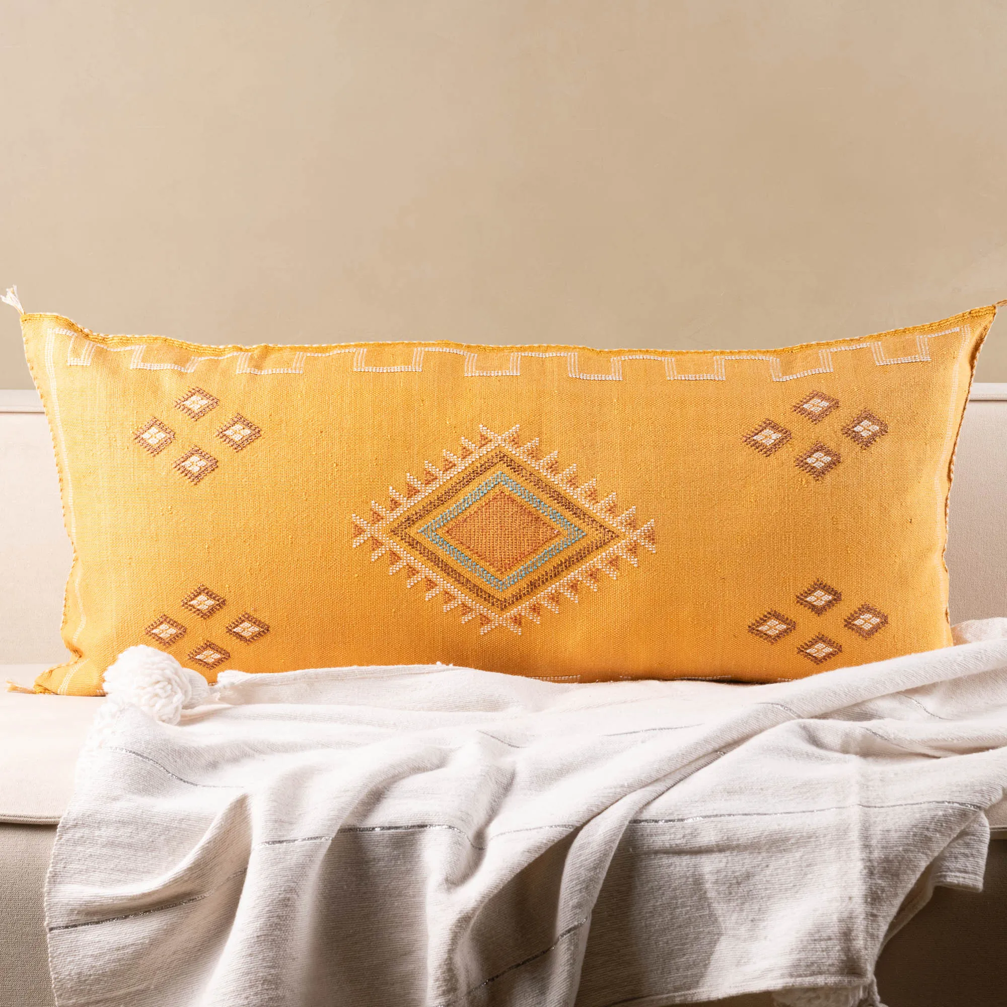 Yellow Cactus silk pillow cover