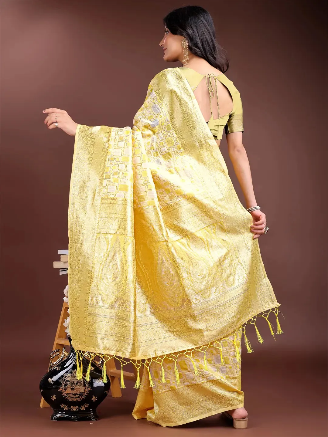 Yellow Linen Cotton Saree