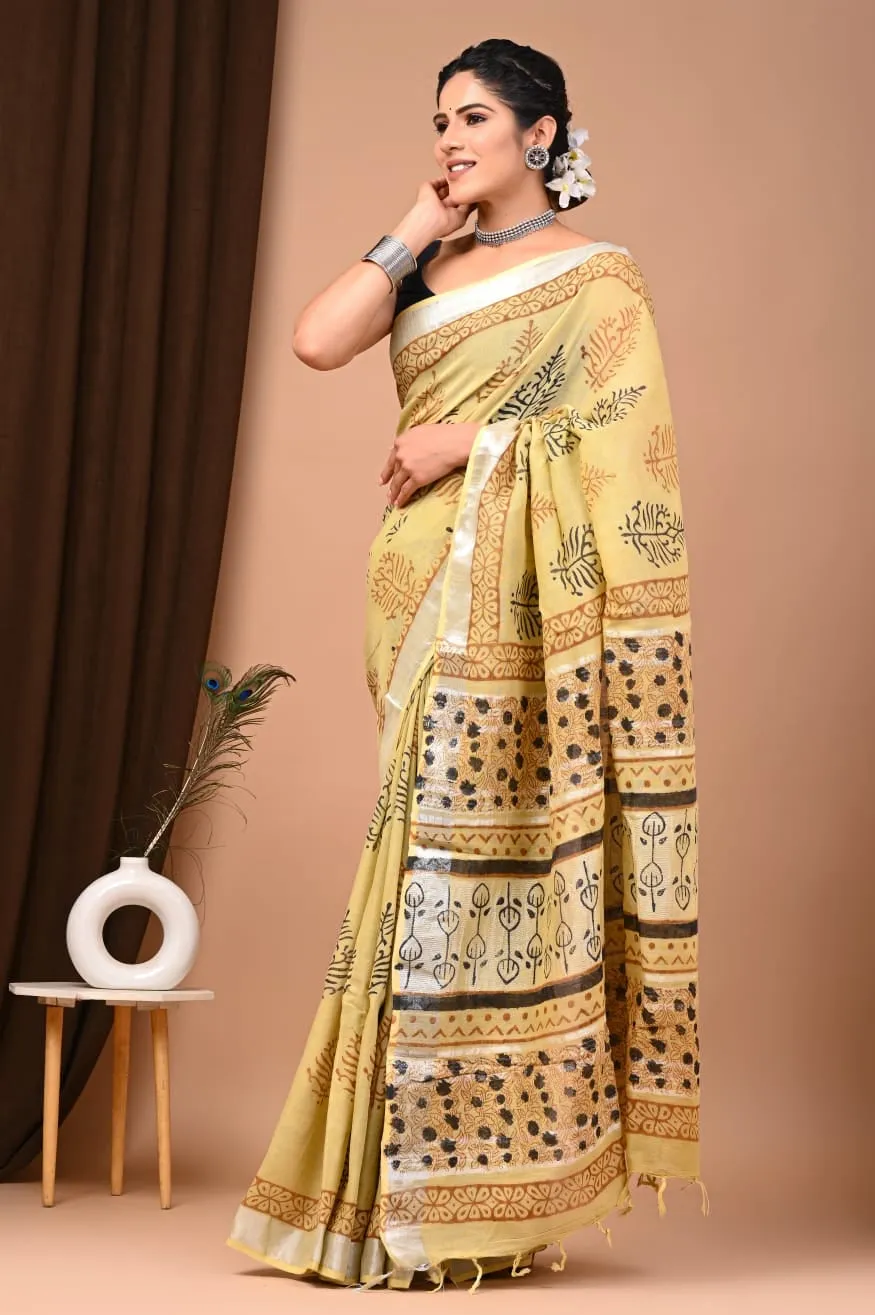 Yellow Linen Cotton Saree