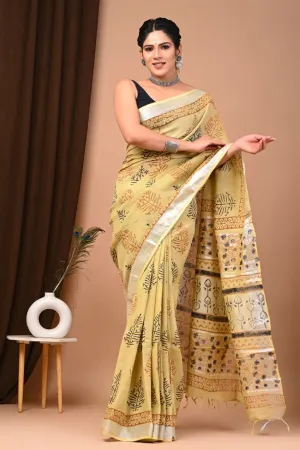 Yellow Linen Cotton Saree