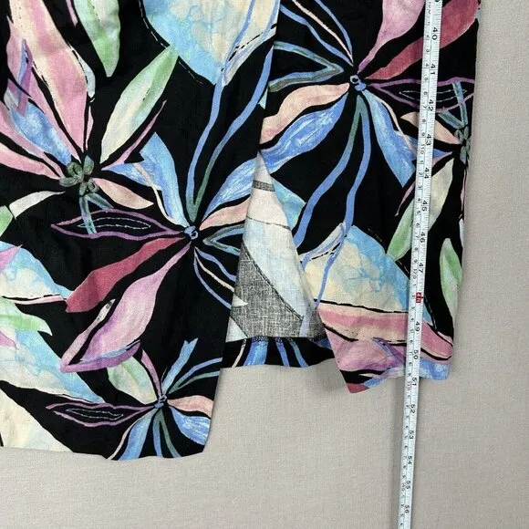 Zara Womens Dress Medium Black Linen Midi Tropical Resort Beach Gathered Side