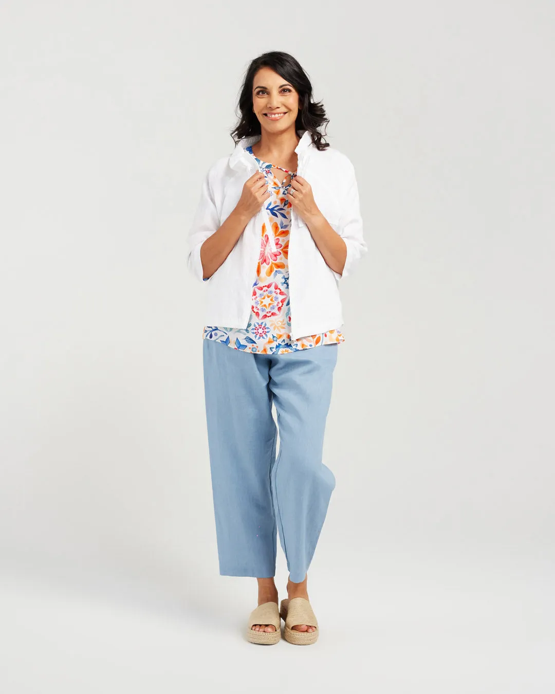 Zip Front Short Linen Jacket
