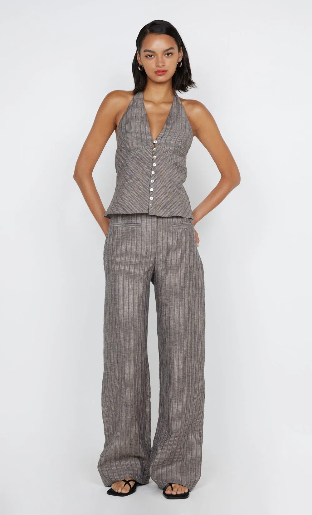 ZURI STRAIGHT LEG PANT - TAUPEE/IVORY STRIPE